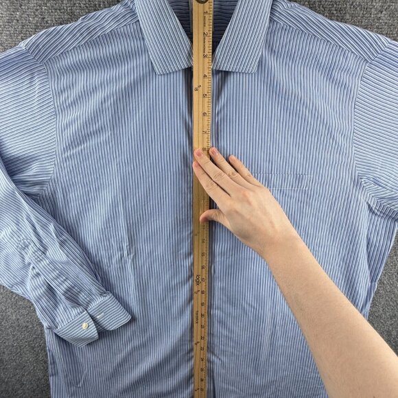 Brooks Brothers 17 36 Striped Regular Non-Iron Shirt Mens Button Up Blue Pocket - Picture 3 of 16